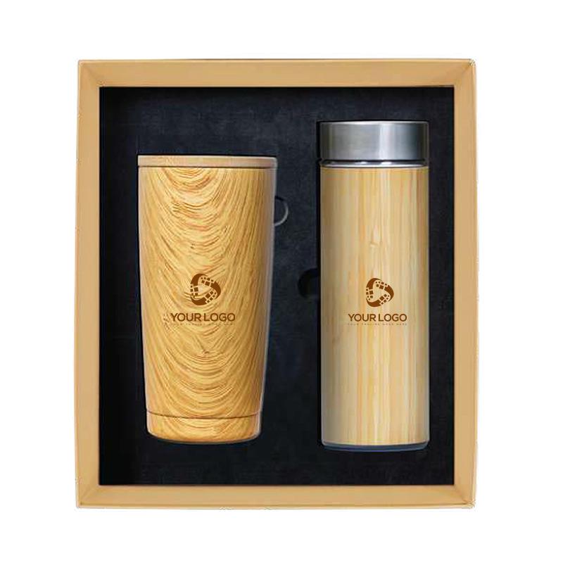 Promotional Gift Sets With Bamboo Flask with Stainless Steel Tumbler With Bamboo Lid